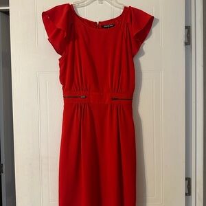 Gianni Bini Red Pleated Sheath Dress with Flutter Cap Sleeves